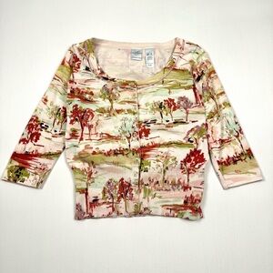 Y2K Soft Feminine Cottagecore Landscape Print 3/4 Sleeve Cardigan Sweater